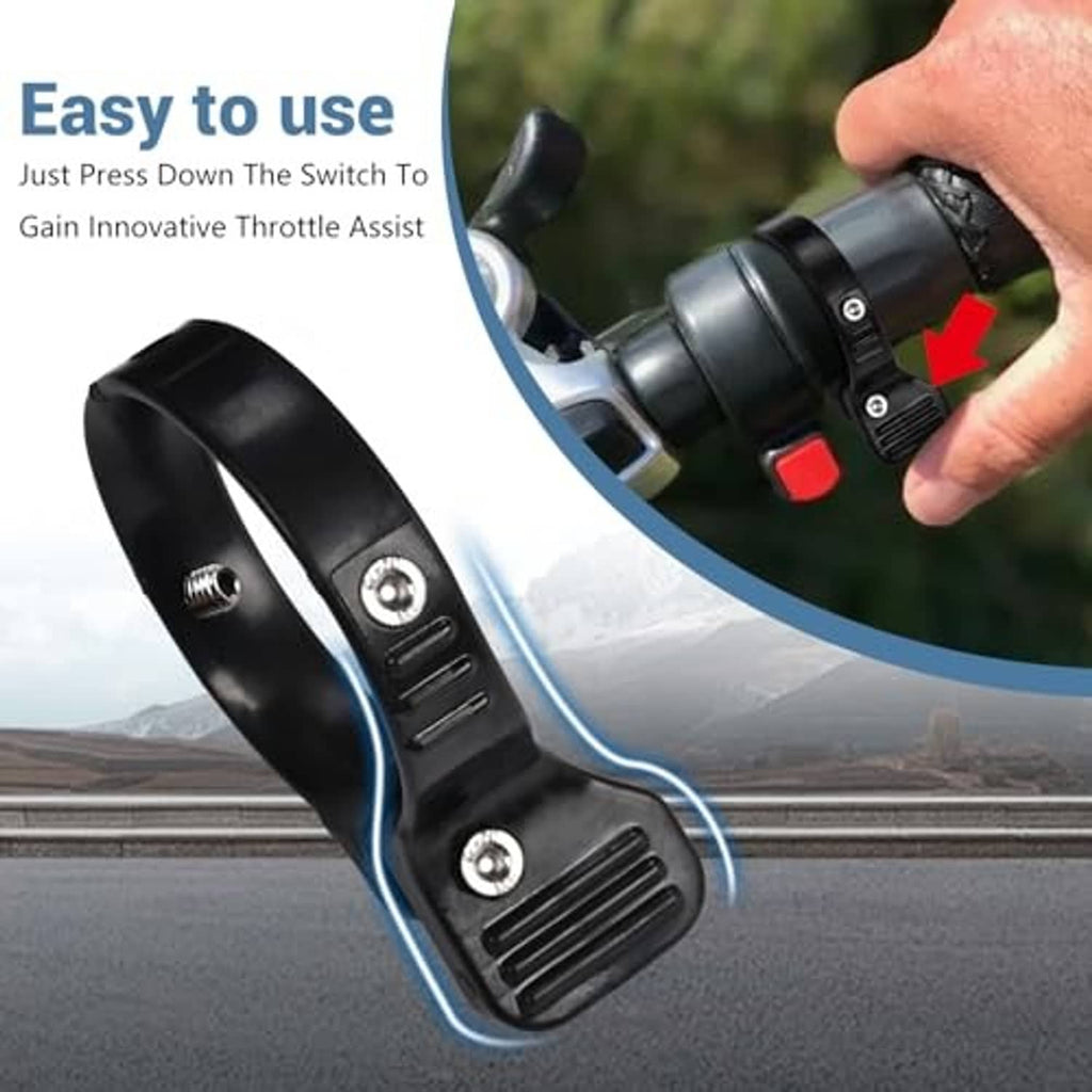 Black thumb throttle adapter with thumb-press switch on handlebar
