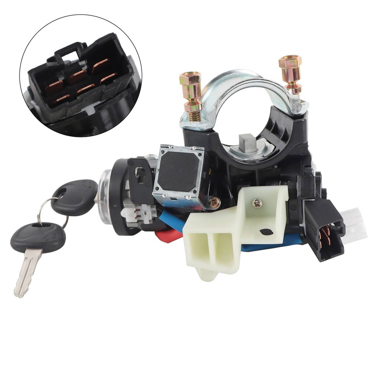 Ignition lock cylinder assembly with two keys, wiring connector and switch housing