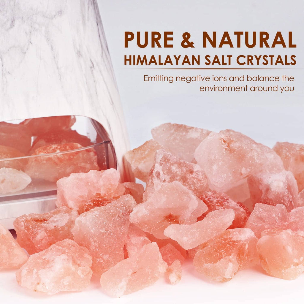 Pink Himalayan salt crystals in a container for salt lamp diffuser