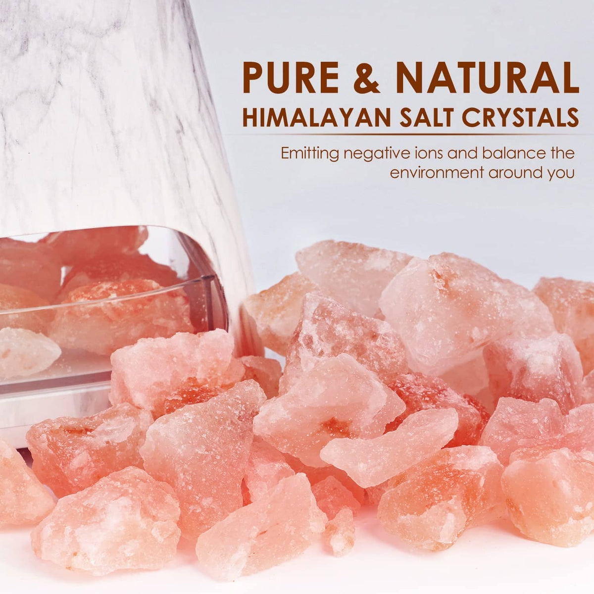 Pink Himalayan salt crystals in a container for salt lamp diffuser
