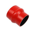 Red silicone hump reducer hose with black inner lining, angled view