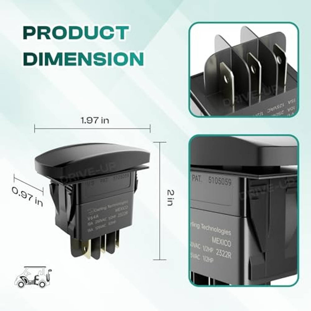 Black switch module with multi-pin connector shown with product dimension layout