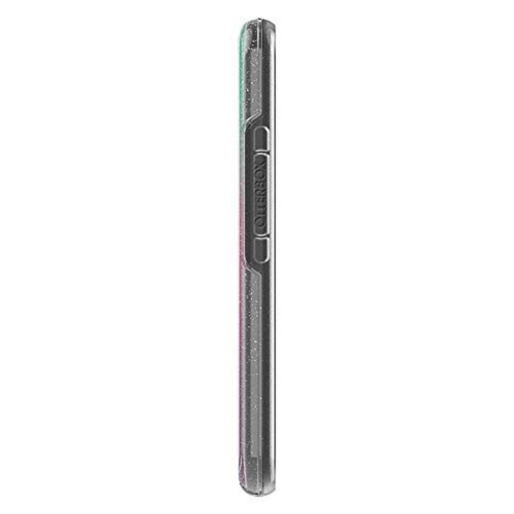 Google Pixel 4 case side view, clear bumper with speckled gradient edges