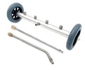 Undercarriage pressure washer cleaner wand kit with two blue wheels and brass connectors