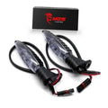 Motorcycle LED turn signal light set with clear lenses, black housings, and wiring connectors