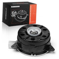 Left radiator cooling fan motor with black housing and silver mounting shaft