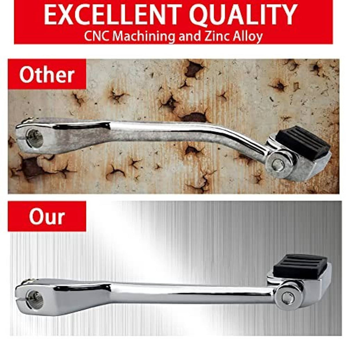 Chrome heel-toe shift lever with black rubber foot pad