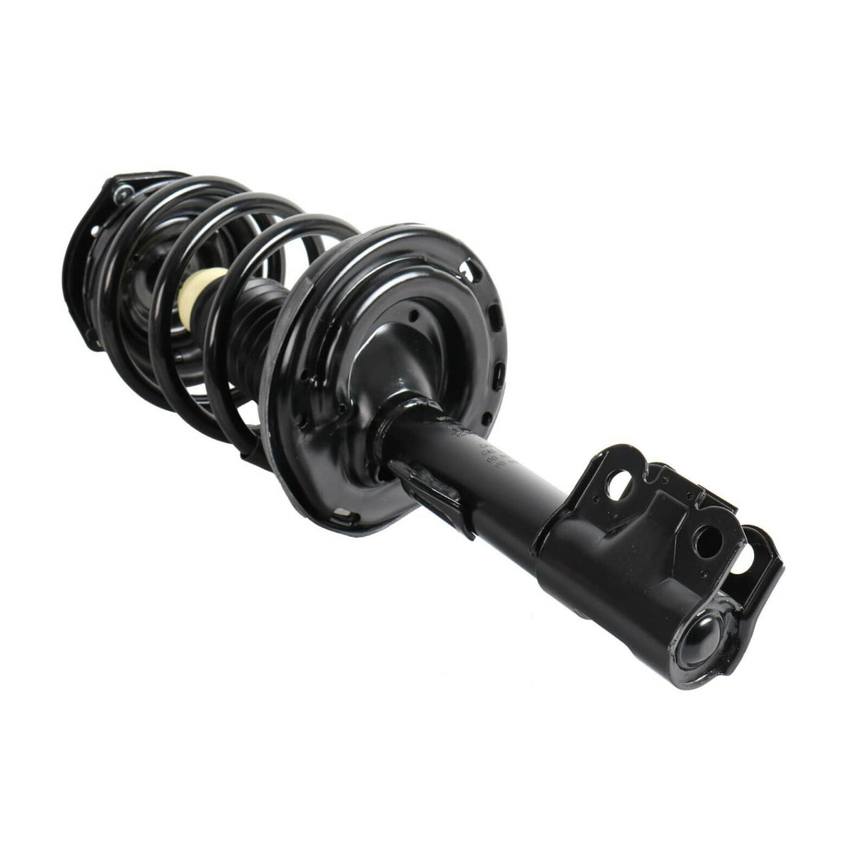Shock strut assembly with black coil spring and front mounting bracket