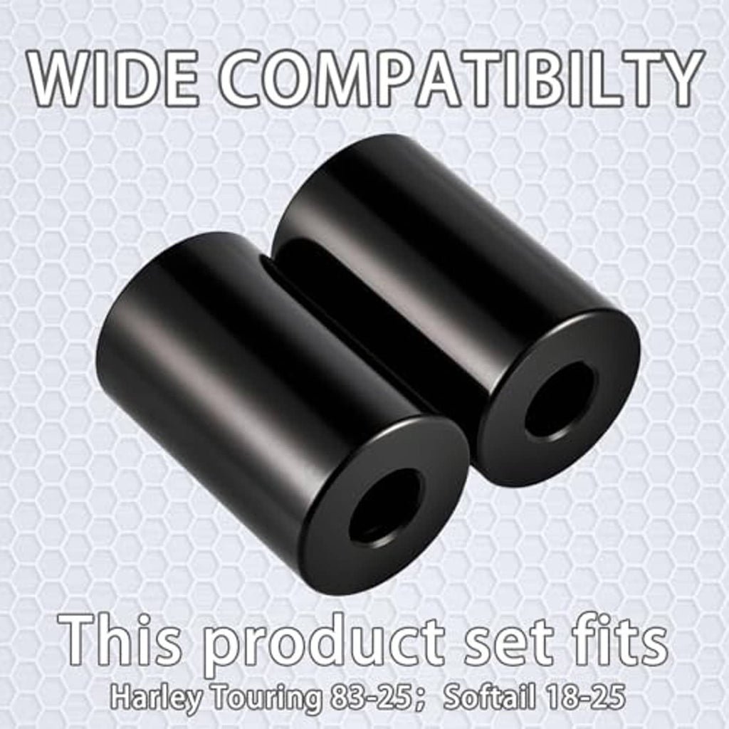 Black pair of cylindrical handlebar riser extension spacers with mounting holes