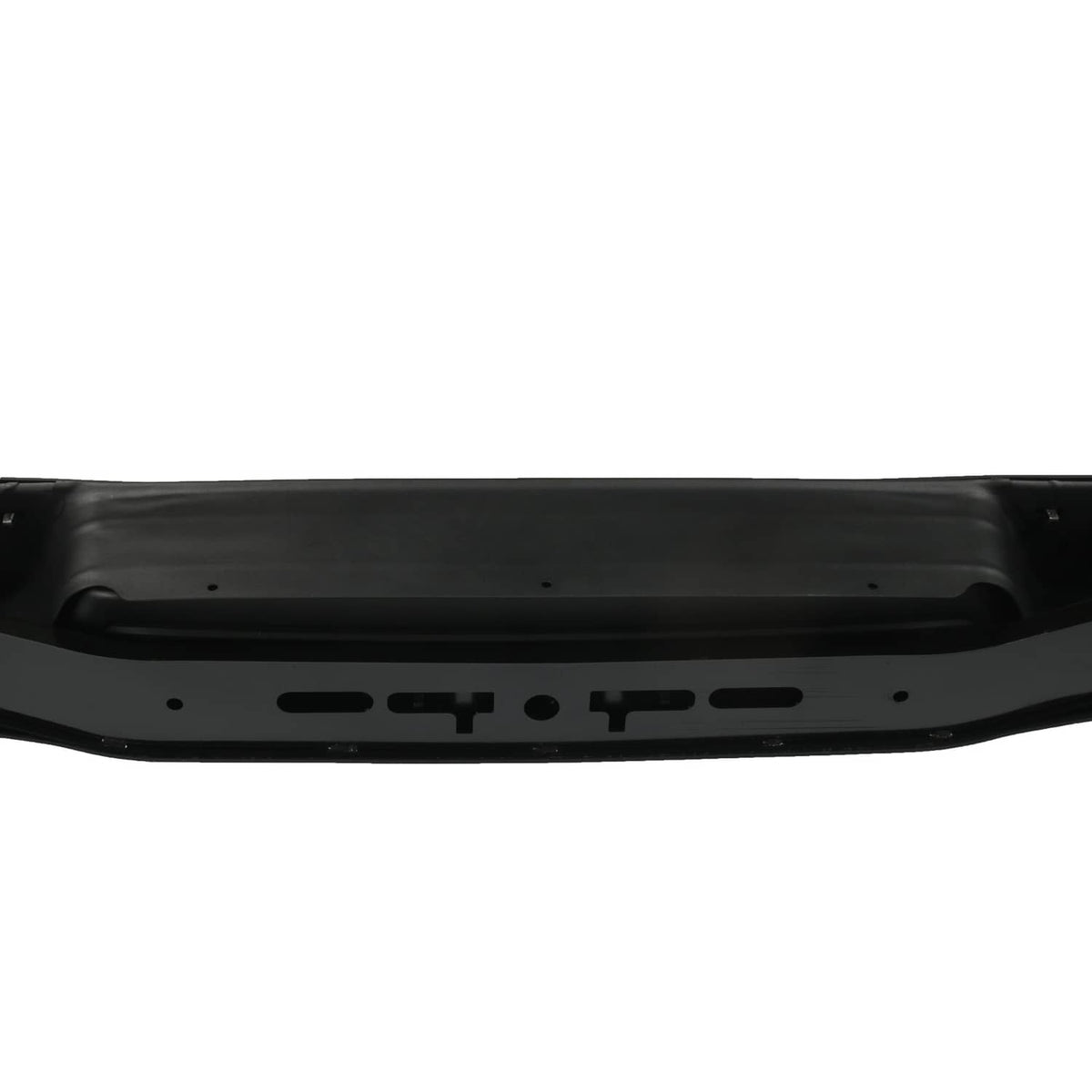 Black rear step bumper underside panel with long channel and mounting holes