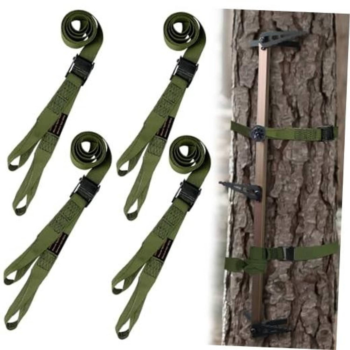 Set of four olive tree-climbing replacement straps with metal buckles and loops