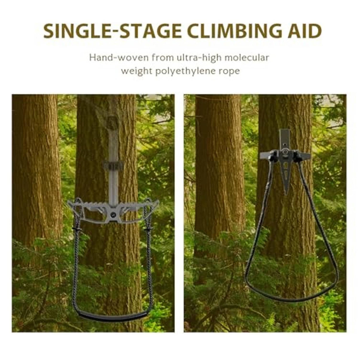 Single-stage black rope climbing aid with sliding retainer and U-shaped step