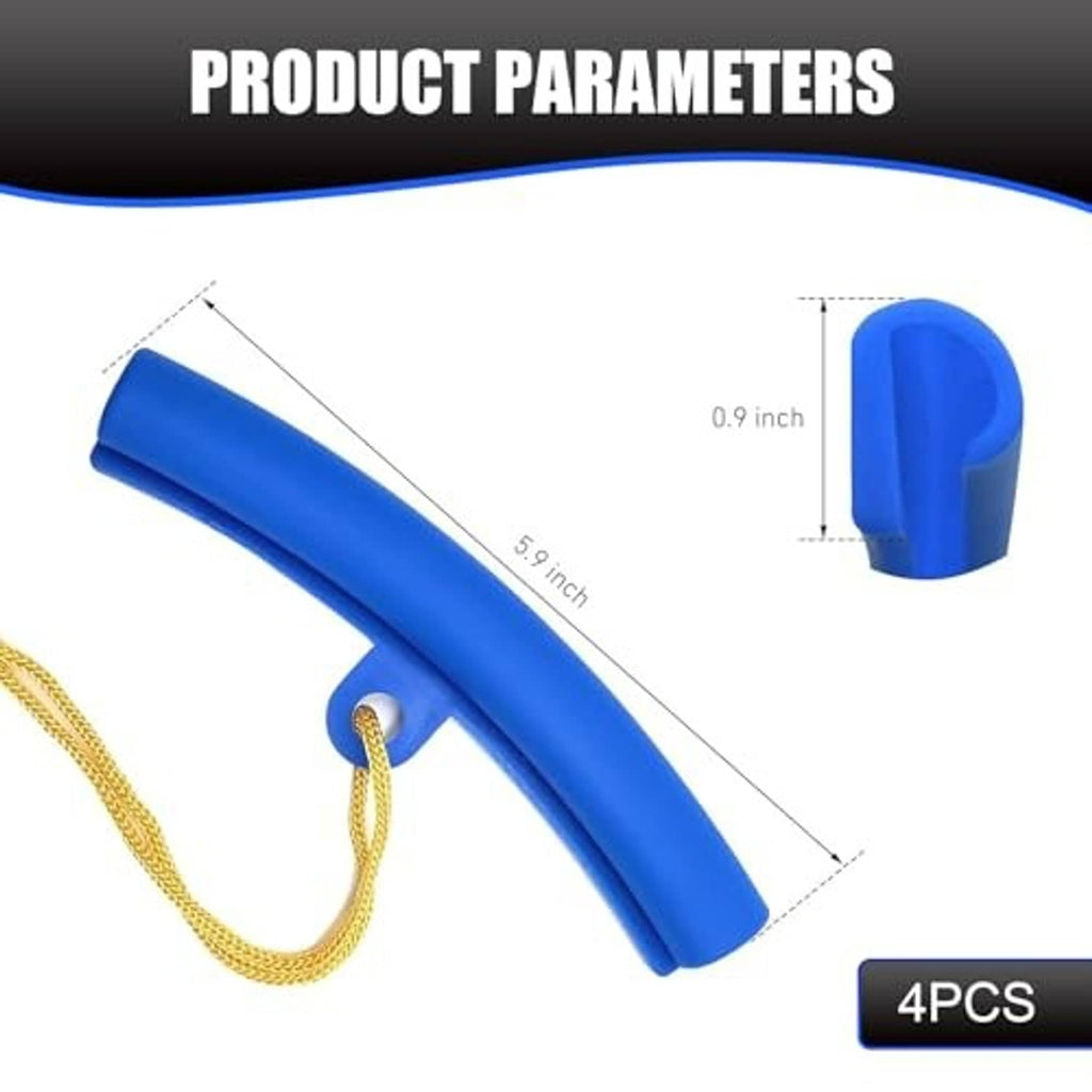 Blue arc-shaped wheel hub protective sleeve with gold lanyard, size shown