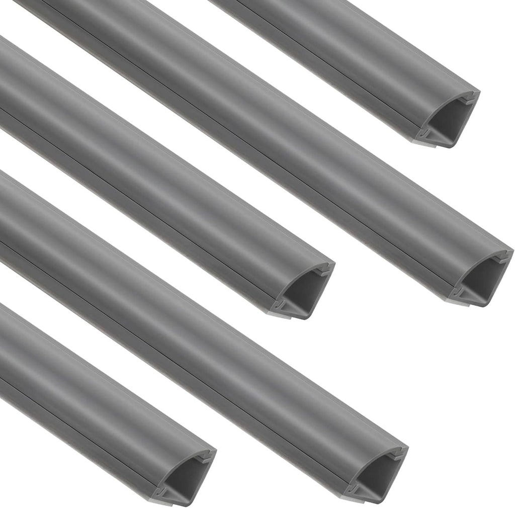 Gray cable concealer corner cover channels, showing the slot and open channel shape.
