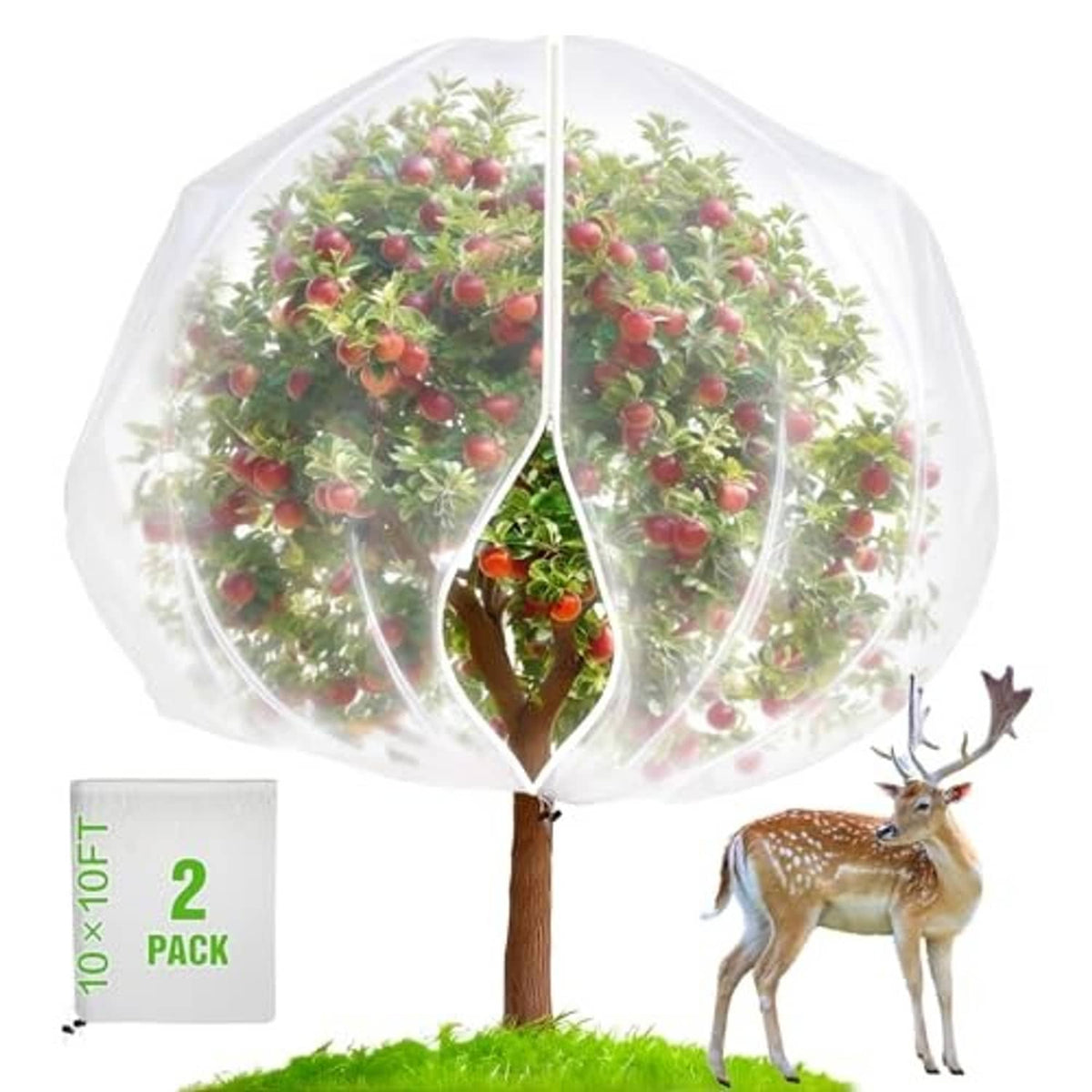Transparent fruit tree netting dome with zipper door and drawstring, protective canopy