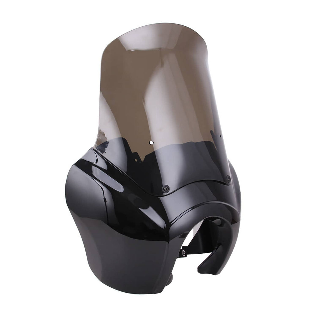 Close-up side profile of smoke windshield and black front fairing with mounting screws