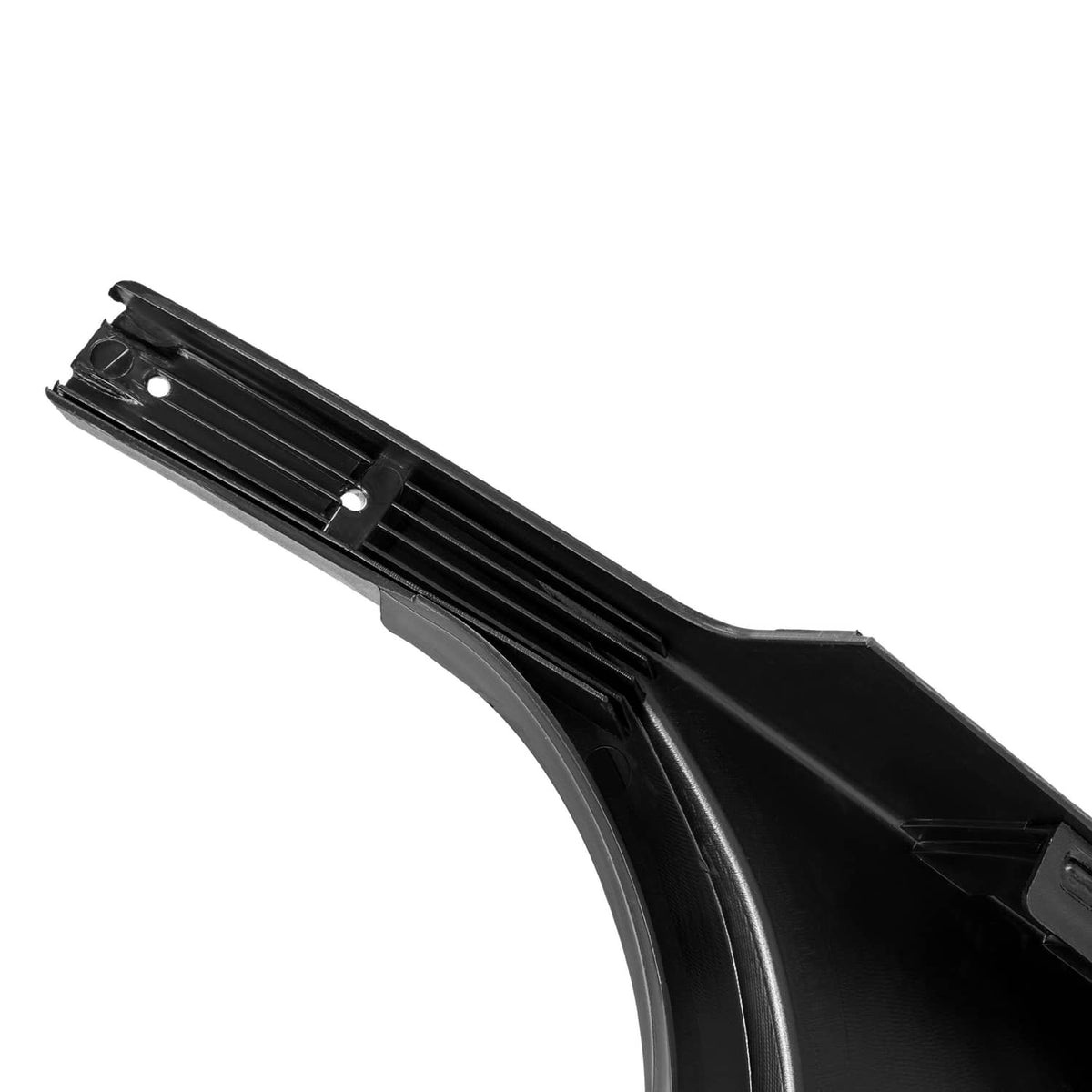 Black golf cart fender cap with ridged top section and metal mounting holes