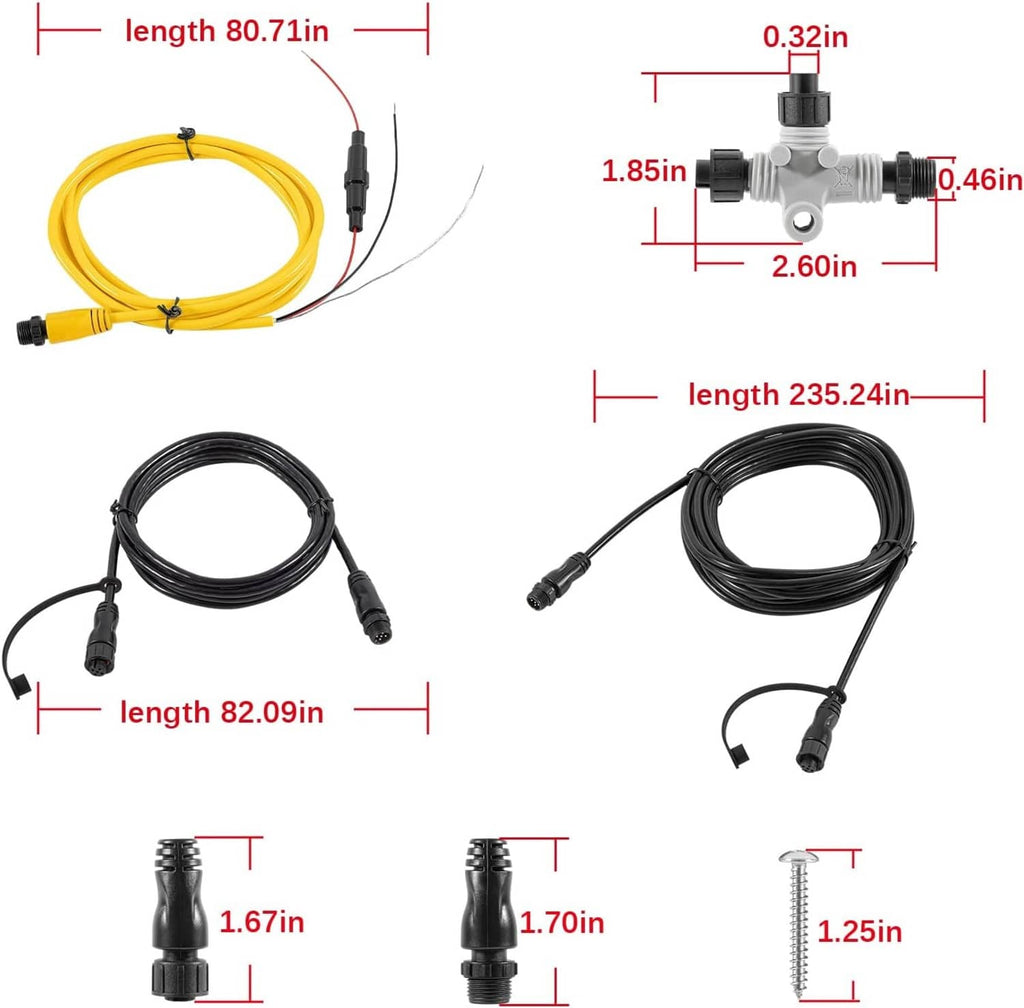 NMEA 2000 cable length diagram showing backbone, drop, and power cable dimensions