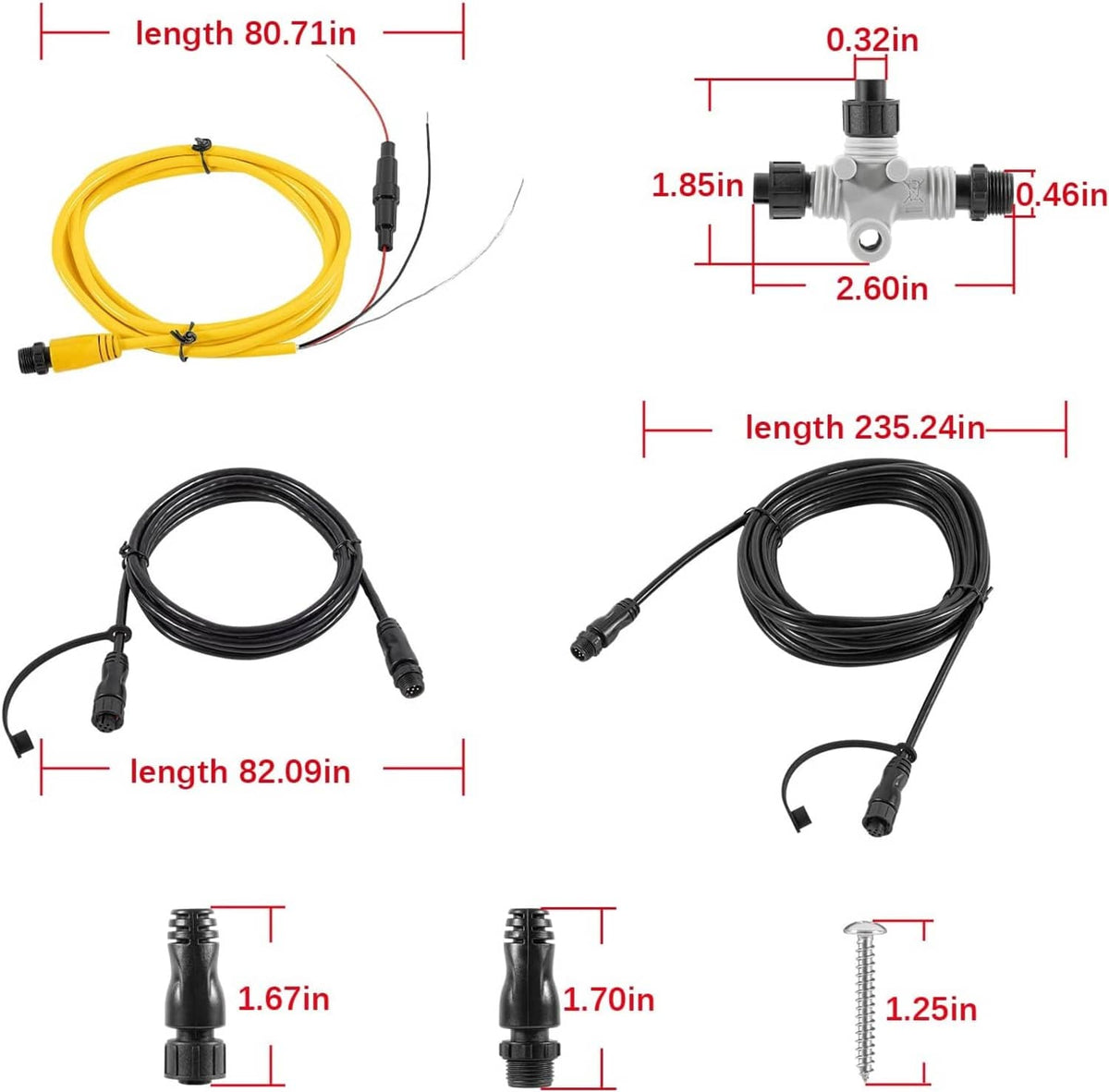 NMEA 2000 cable length diagram showing backbone, drop, and power cable dimensions