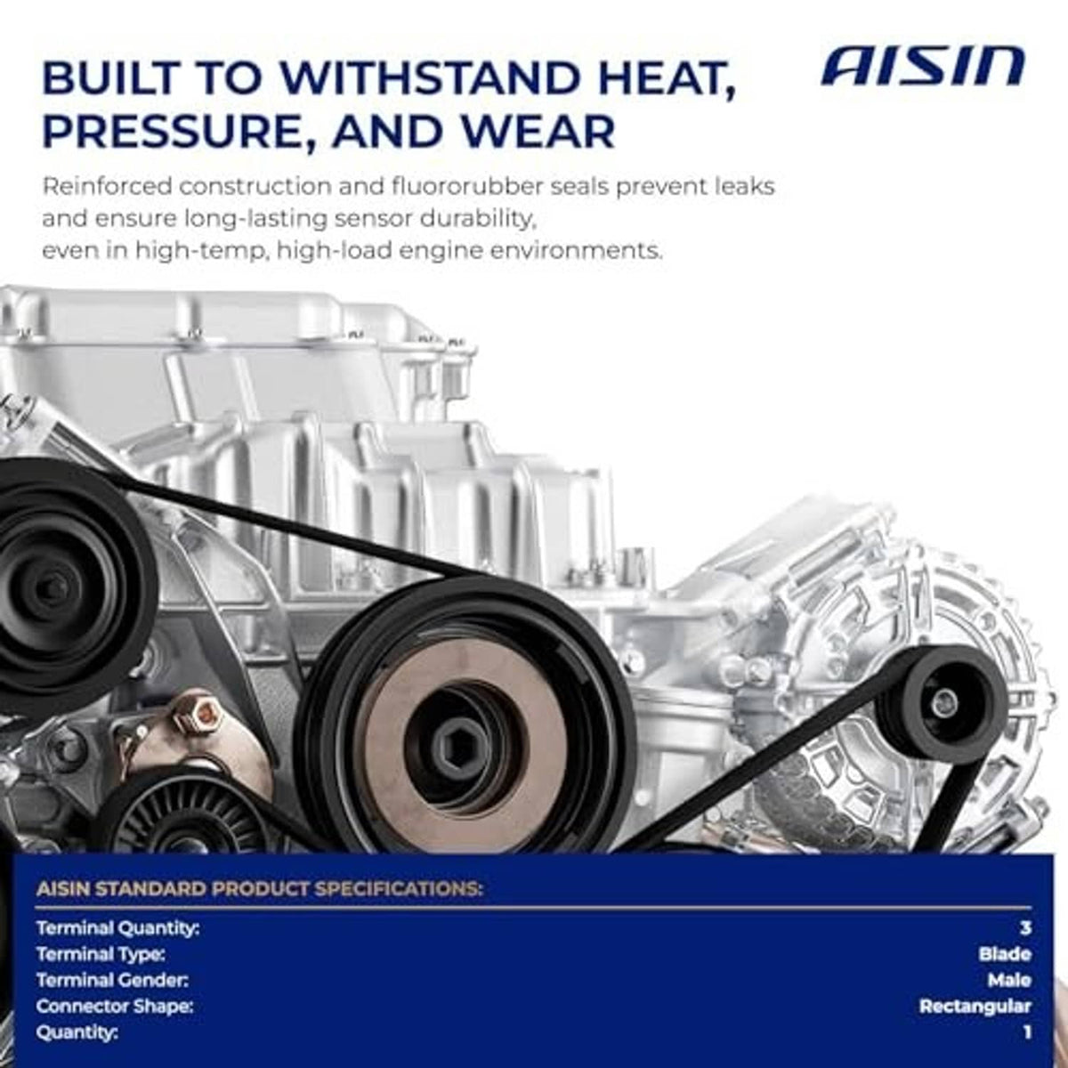 Crankshaft position sensor durability graphic with engine accessory pulleys and bracket