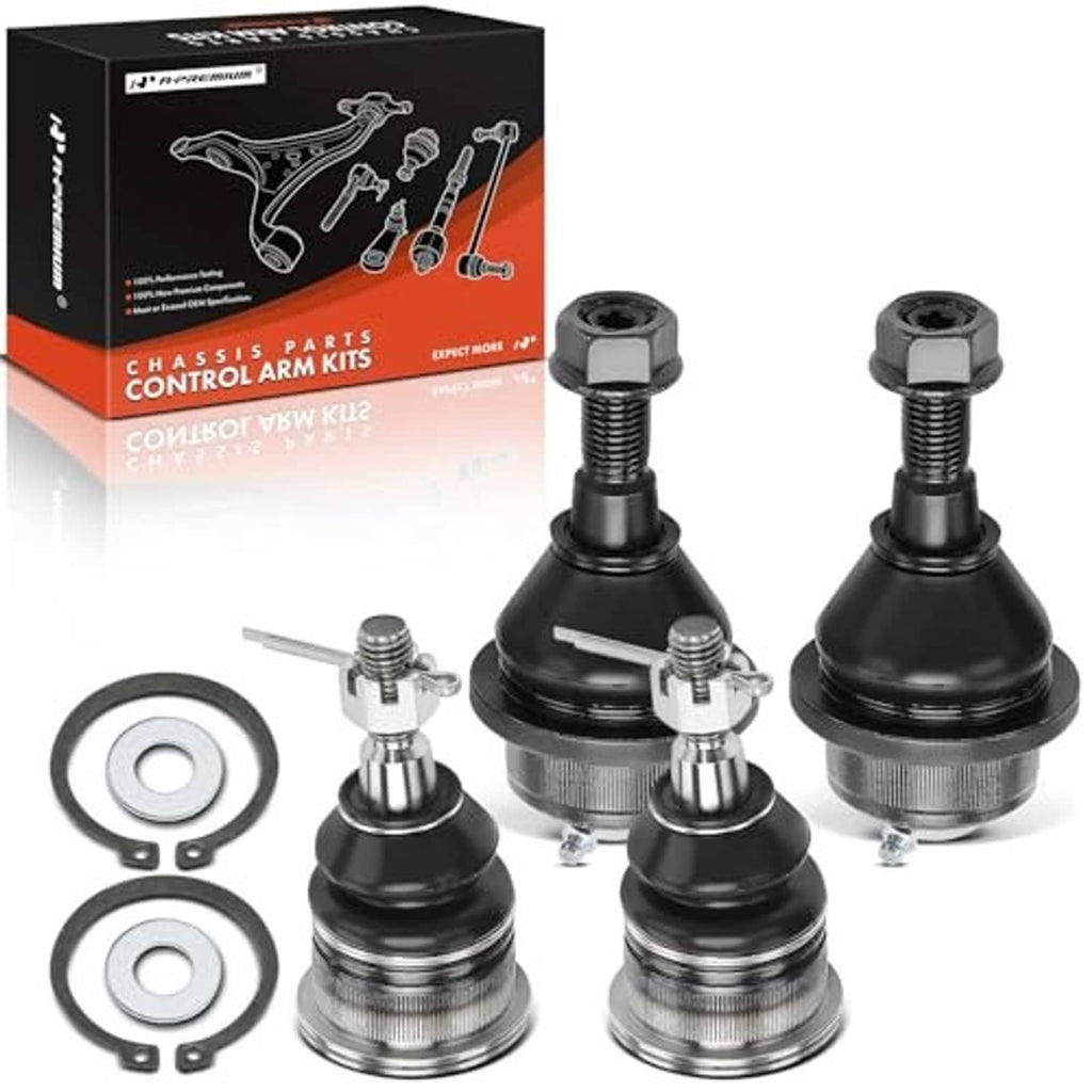 Front ball joint set of 4: upper and lower, black boots with silver metal bases