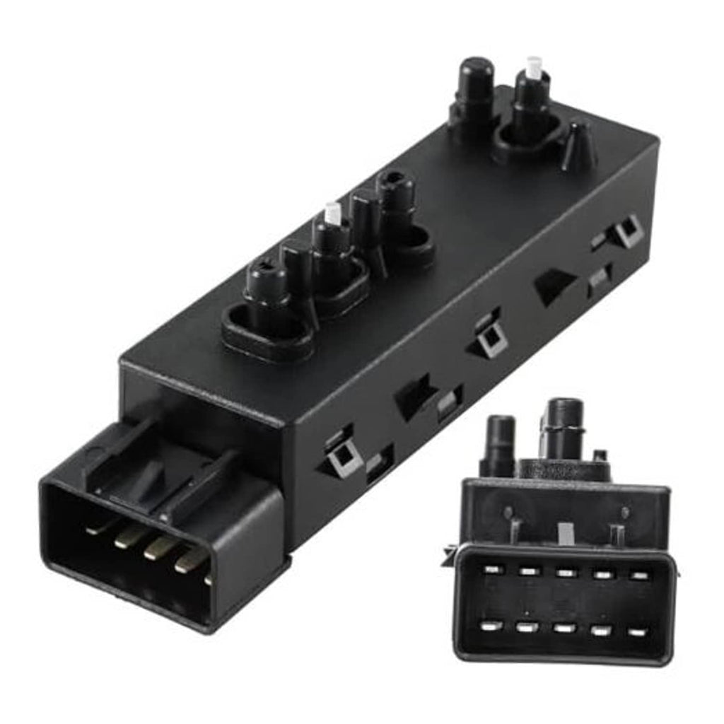 Power seat adjuster switch module with connector ports, black plastic housing