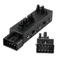 Power seat adjuster switch module with connector ports, black plastic housing
