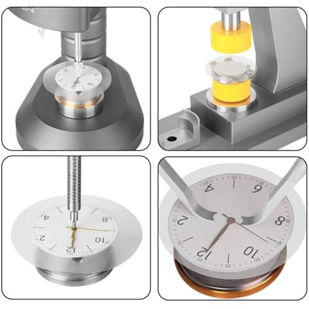 Watch dial case back pad protectors shown in use during a watch assembly process