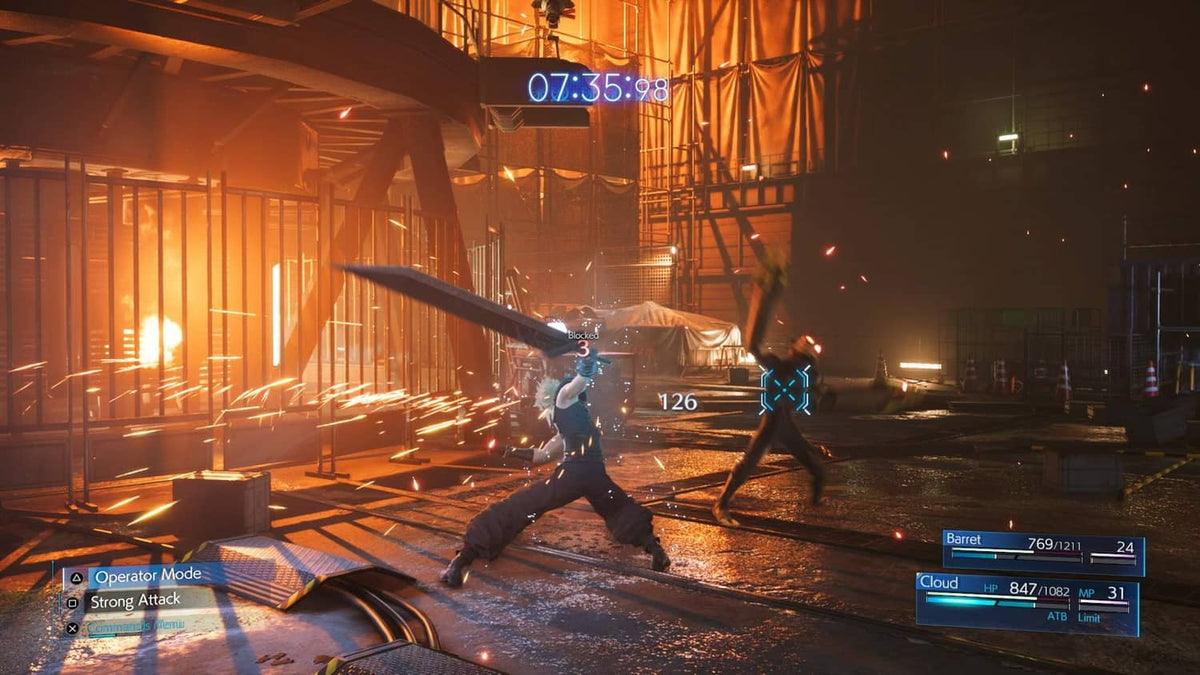 Two characters battling with swords in a sci-fi combat scene