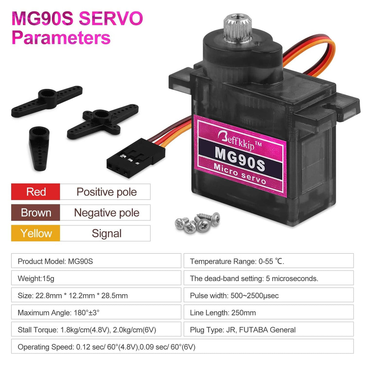 Micro servo motor with control wires and mounting accessories