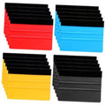 Felt-edge vinyl decal squeegee set in assorted colors: red, blue, yellow, and gray.