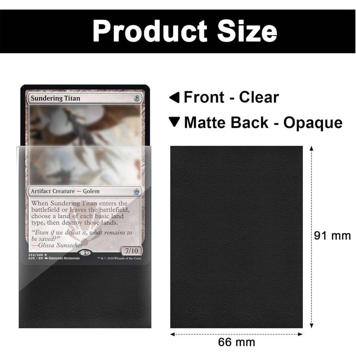 Trading card sleeves, clear front and matte opaque textured black back, 66x91mm