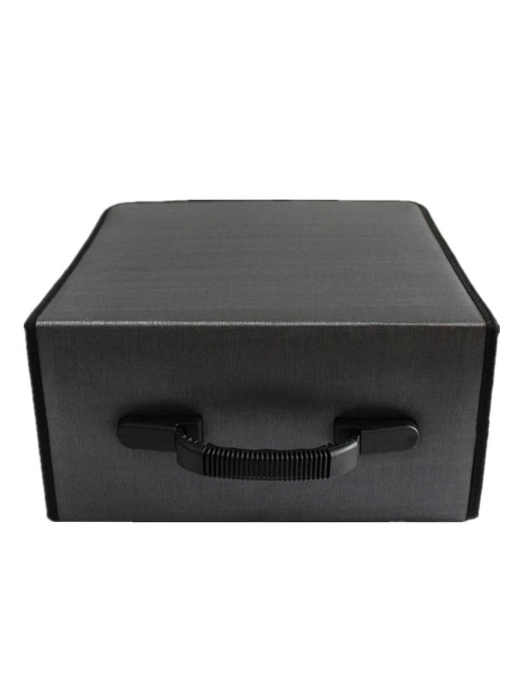 Gray CD/DVD organizer wallet with center carry handle on the front