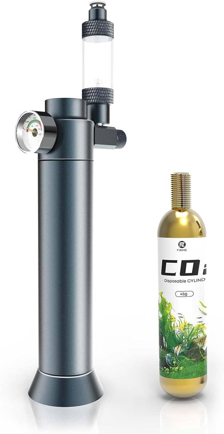Desktop aquarium CO2 regulator with valve outlet and disposable CO2 cartridge