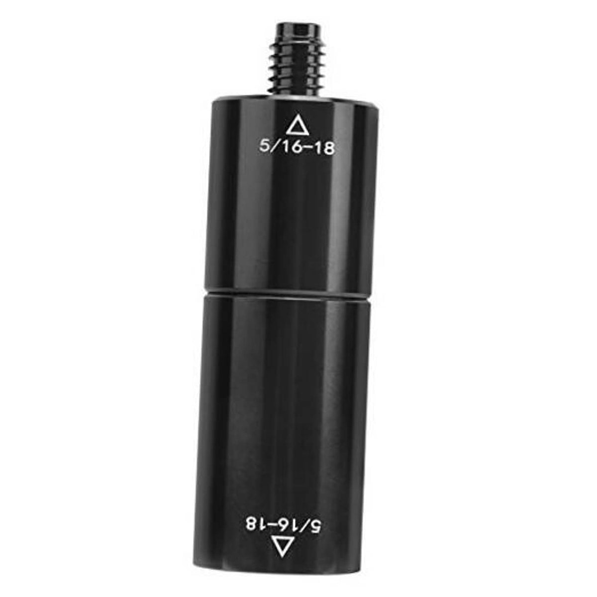 Black pool cue extension with 5/16-18 threaded end and 8-? marking on sleeve