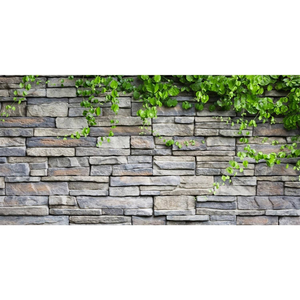 Stone brick aquarium vinyl backdrop with green ivy vines and leaves