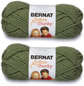 Super chunky acrylic yarn, forest green, two skeins with Bernat Softee Chunky labels