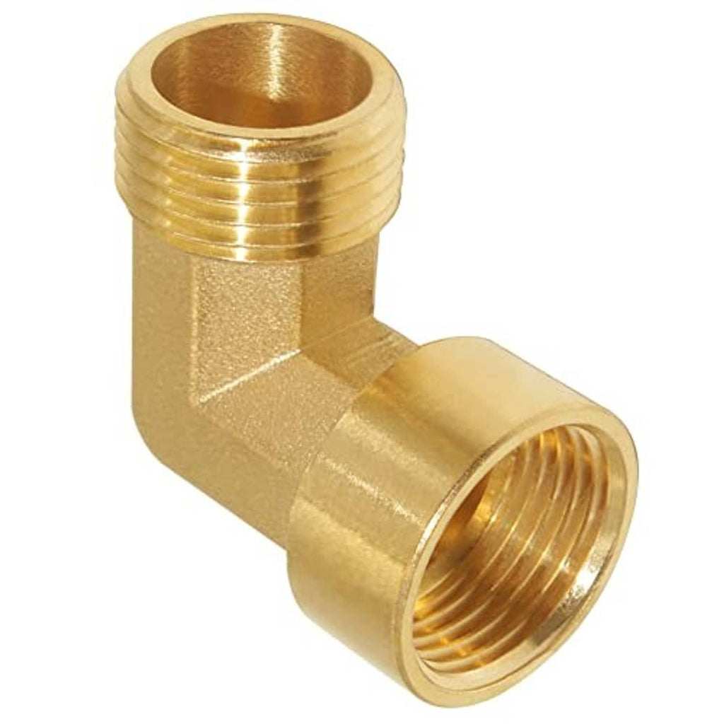 Brass elbow fitting with female threaded inlet and male threaded outlet for NPT pipe connections