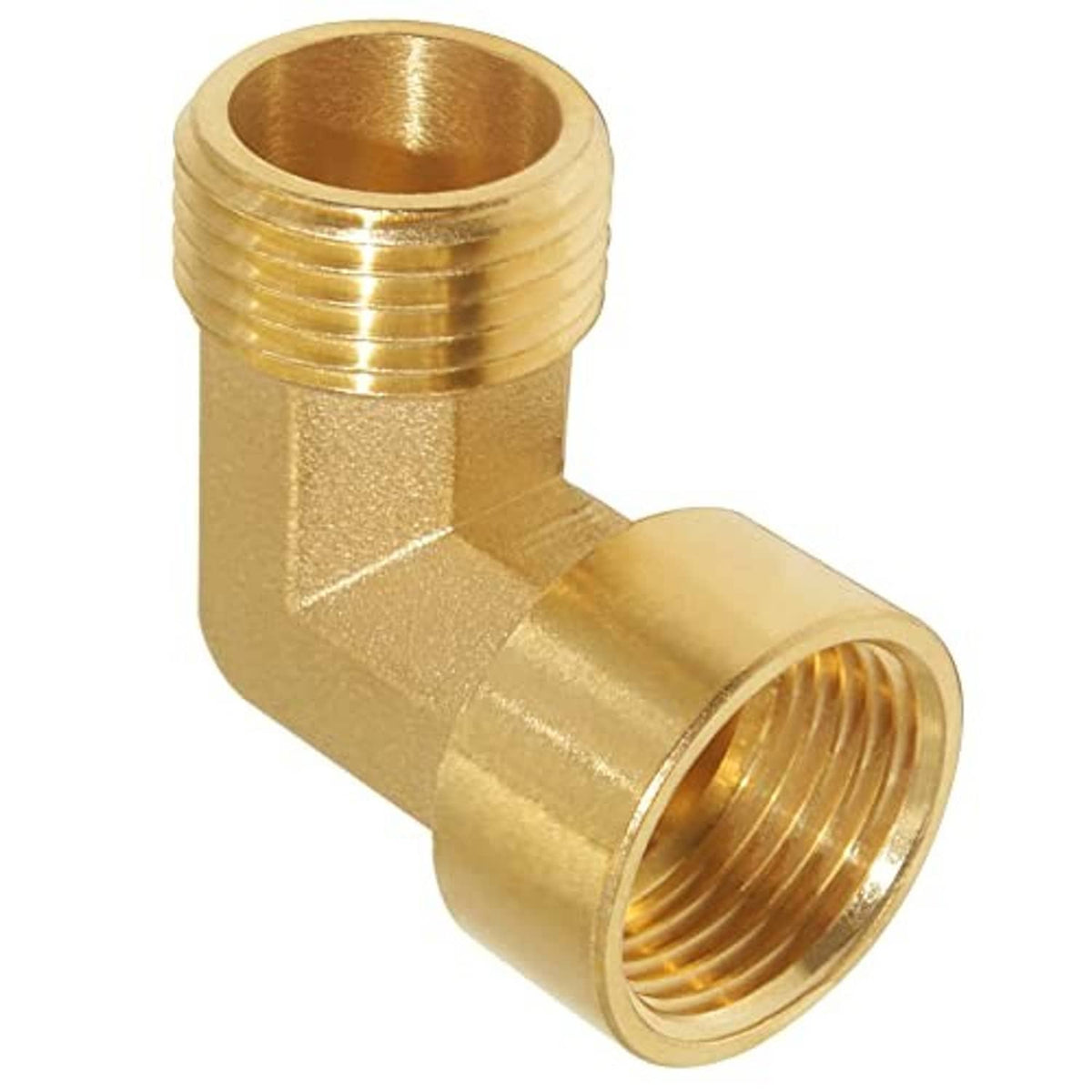 Brass elbow fitting with female threaded inlet and male threaded outlet for NPT pipe connections