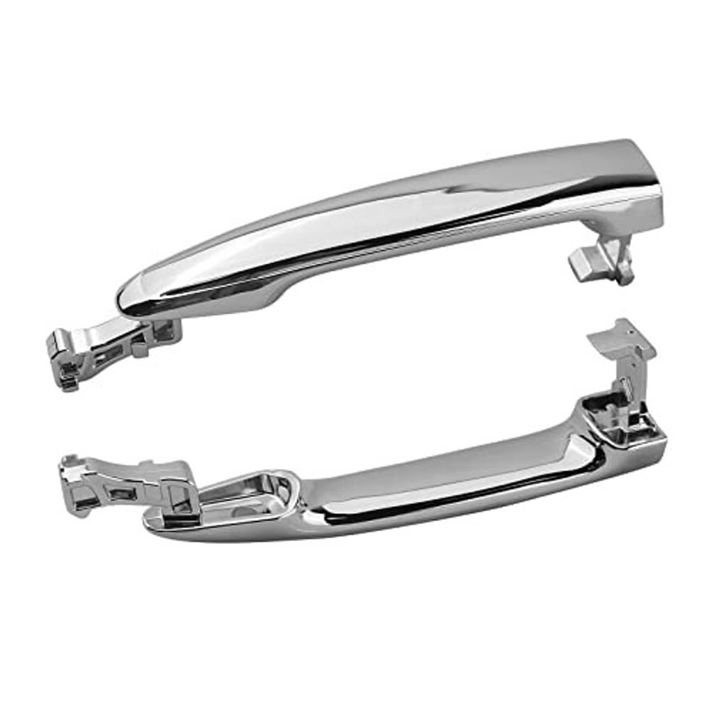 Chrome exterior door handle pair with mounting clips and brackets