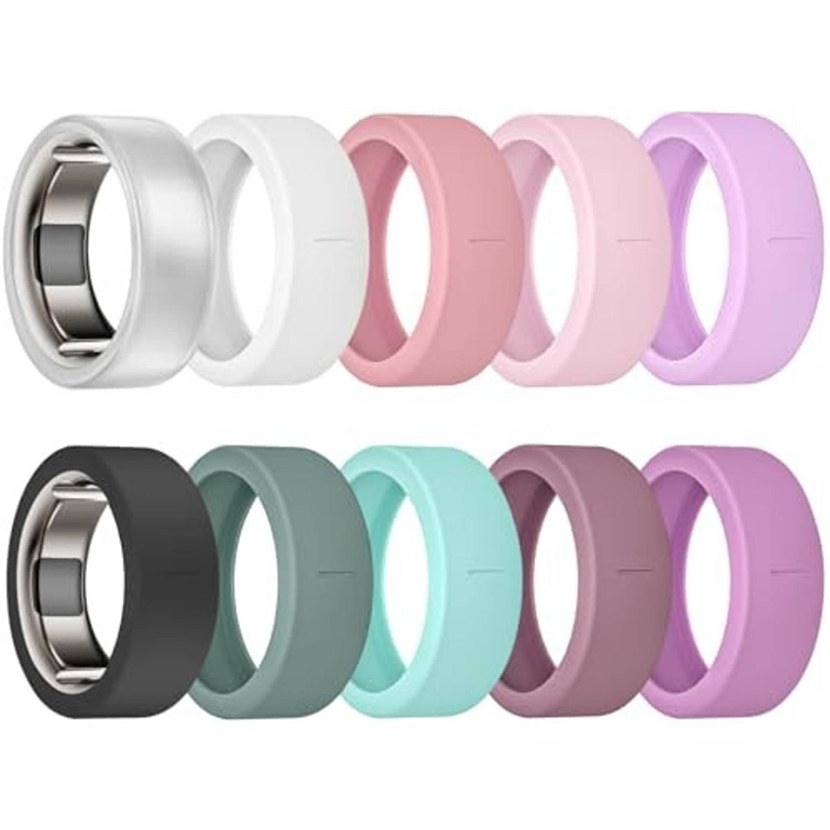 Colorful silicone ring covers set, front view with multiple cover shades
