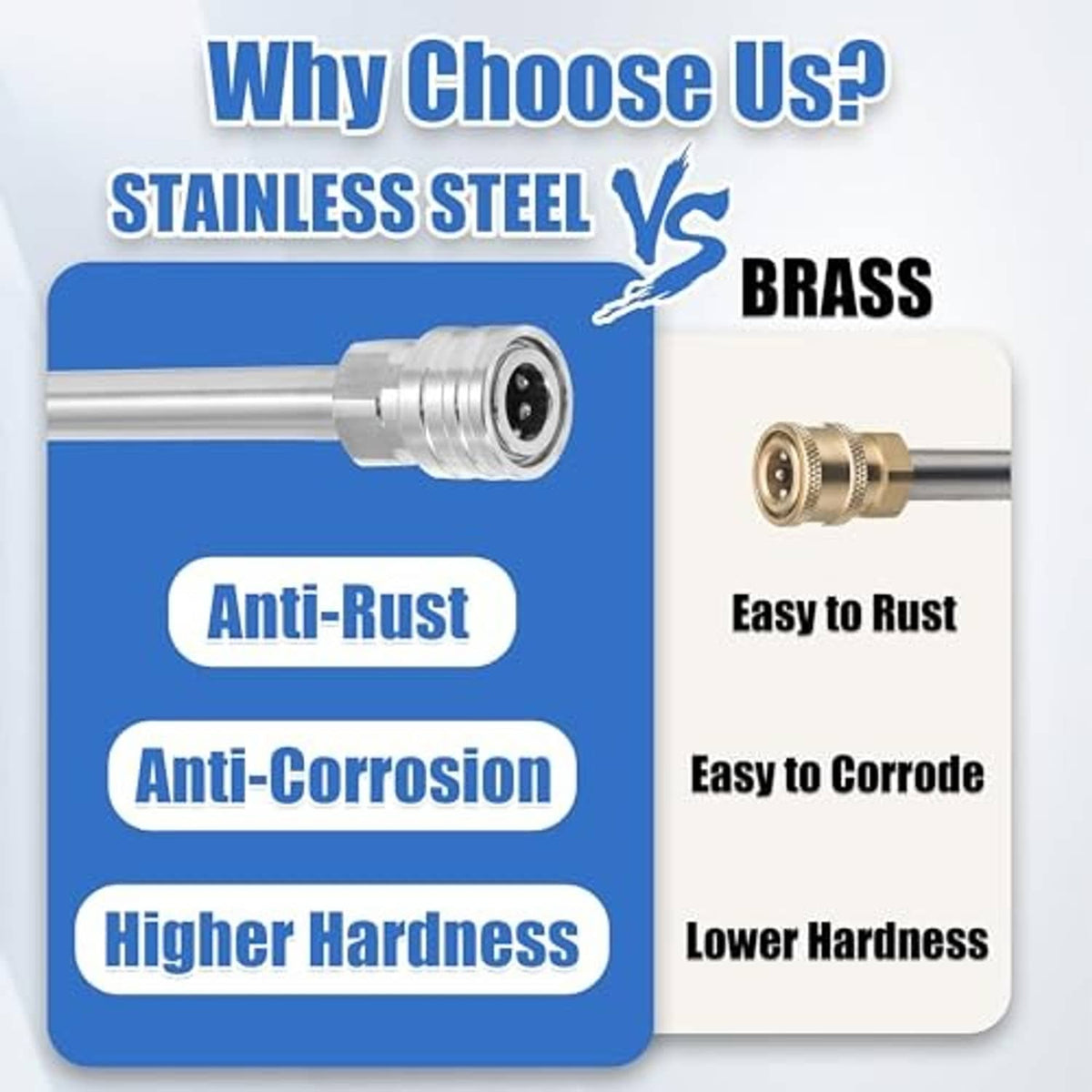 Stainless steel pressure washer connector end with anti-rust metal sleeve