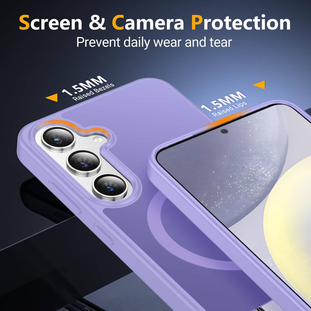 Light purple phone case with raised screen and camera protection; triple lens cutouts