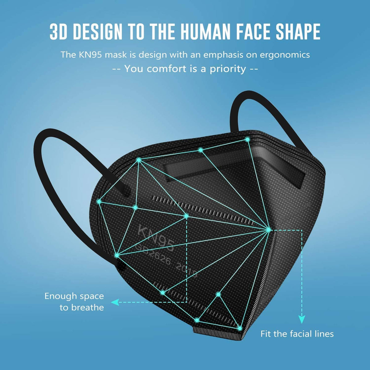 WWDOLL KN95 face mask with dark charcoal textured surface and pleated design