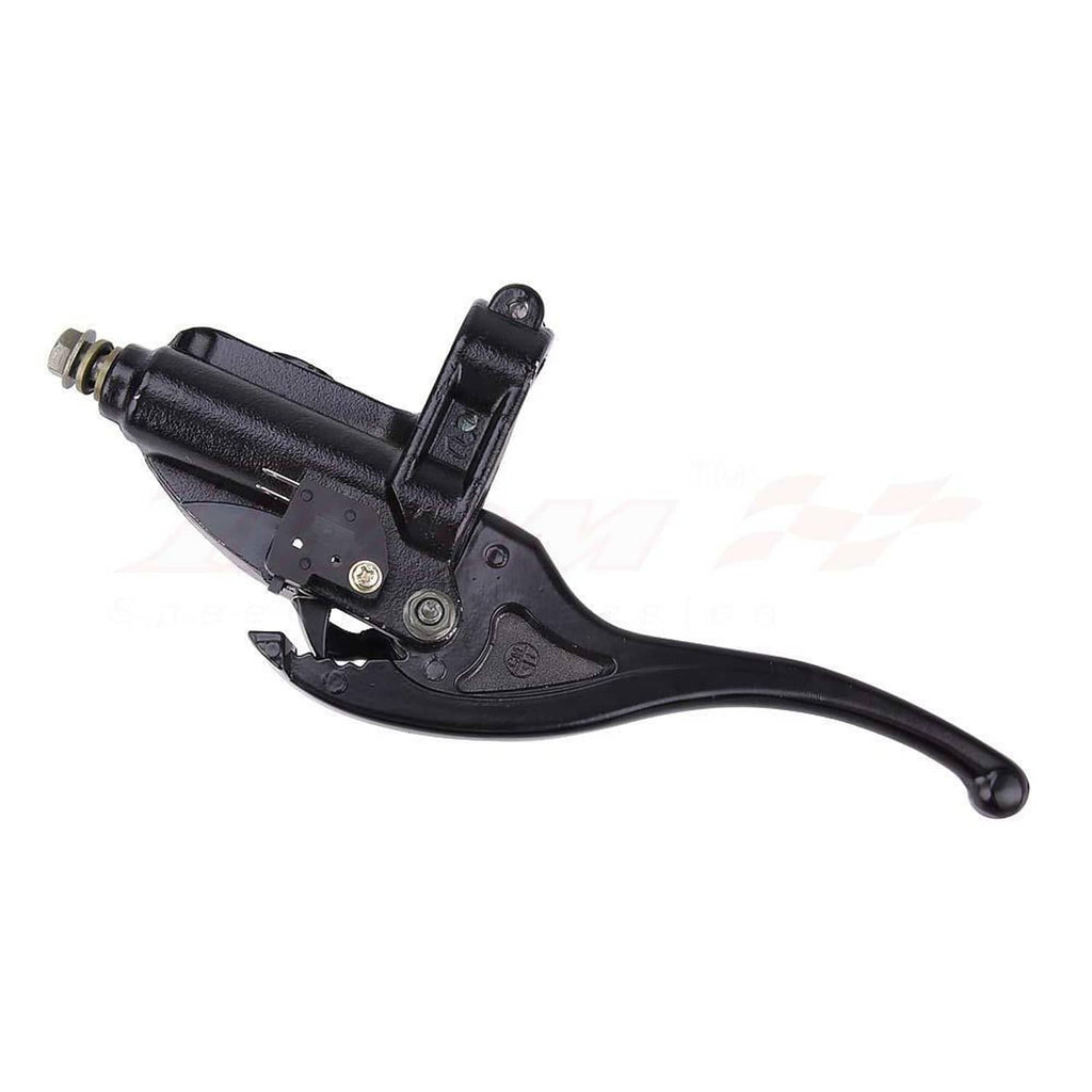 Front right brake master cylinder lever assembly, black body with pivot bracket
