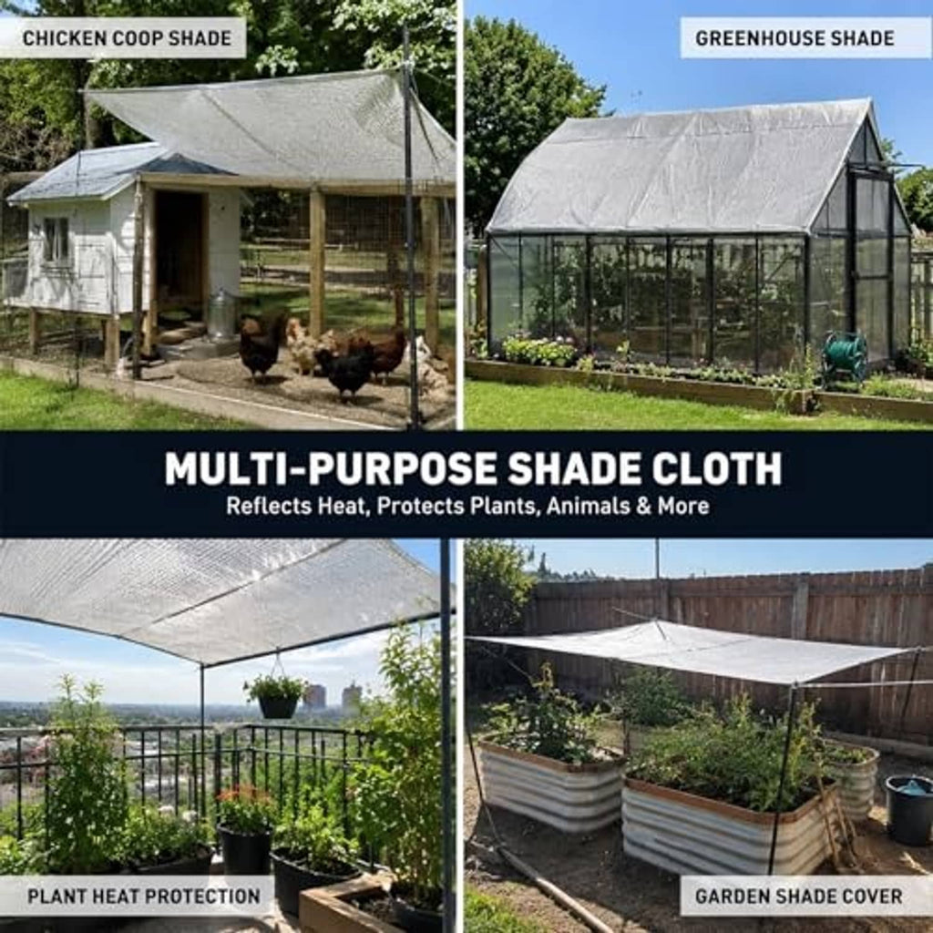Multi-purpose reflective shade cloth for greenhouse and coop covers, silver mesh fabric