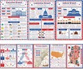 Set of colorful U.S. government history classroom posters showing branches, courts, and voting