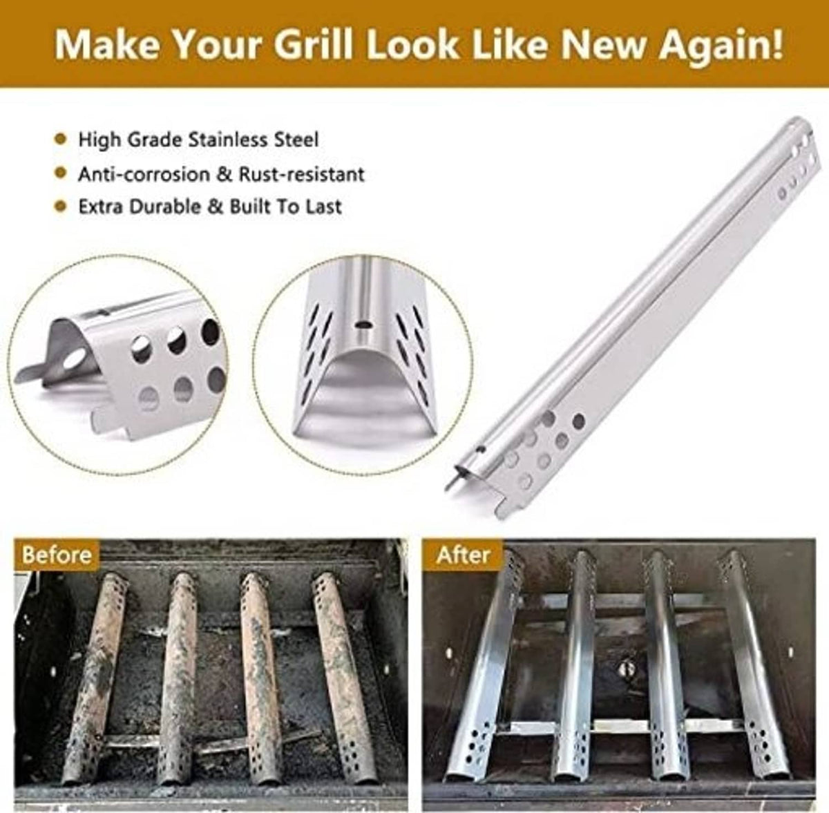 Stainless steel crossover tube replacement with perforated side and end vent holes