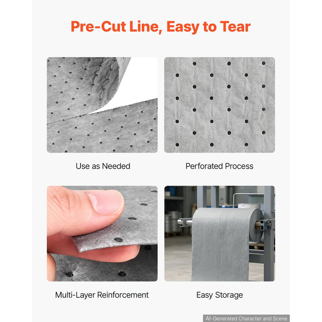 Absorbent pads with perforated tear line and multi-layer reinforced construction