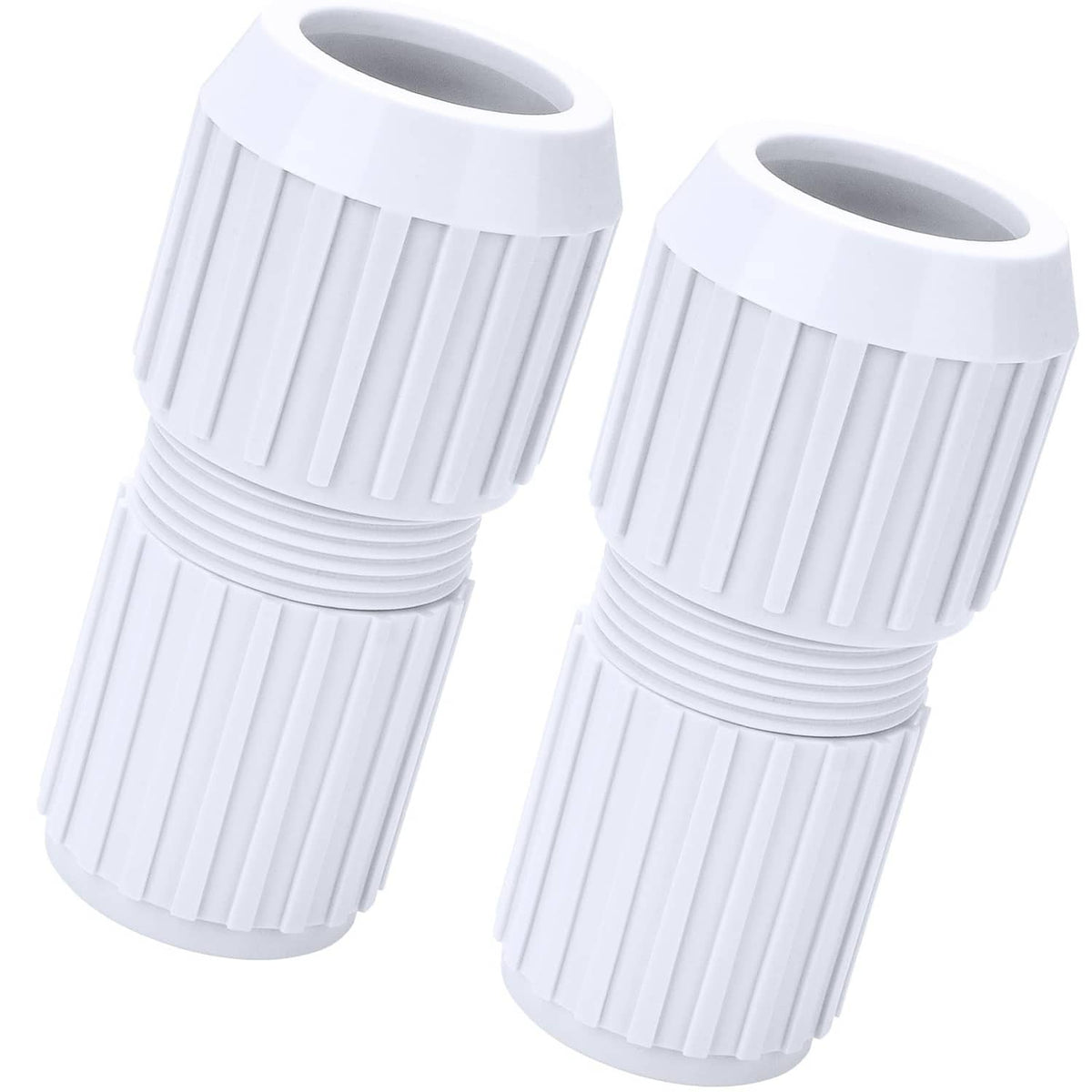 Pair of white ribbed cam lock pole connectors for telescoping pool poles